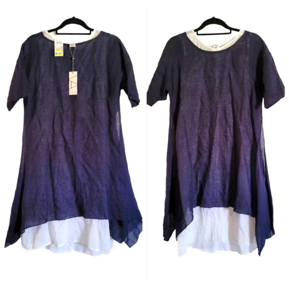 Vasna 2 Piece Lagenlook Linen Cotton Dress Coastal Grandma Mori Girl Layering